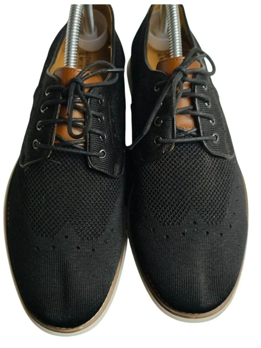 Johnston & Murphy Boys 6 Holden Knit Wingtip Lace-Up Shoes Black New